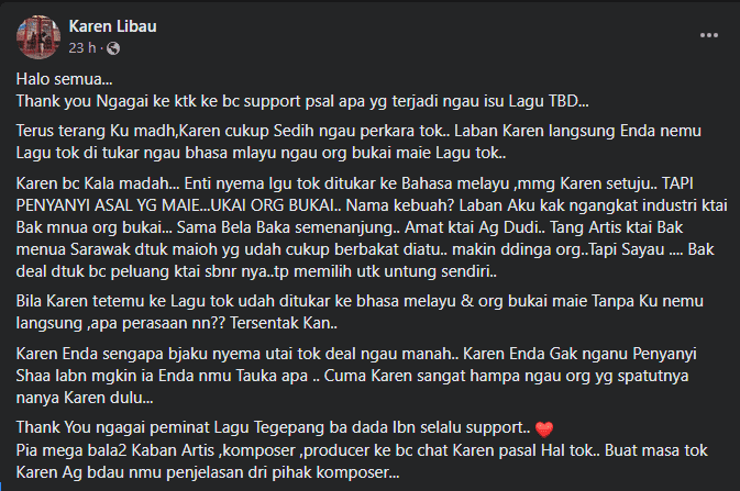 Lagu Iban Diciplak Dan Digelar 'Single' Baru, Penyanyi Asal Tersentak Kecewa