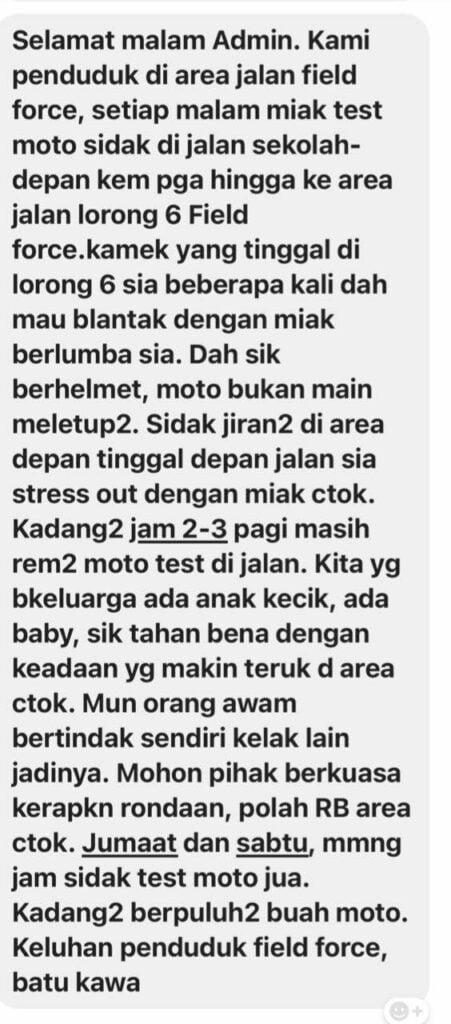 Bunyi Bising Motosikal Ganggu Ketenteraman, Penduduk Rayu Pihak Berkuasa Buat Rondaan Di Batu Kawa