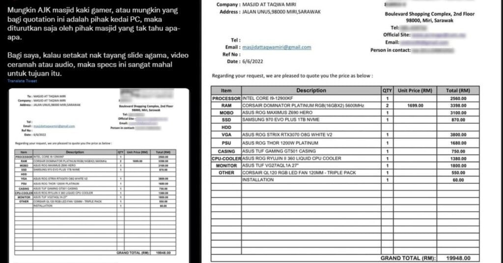 Penuh Perkakas 'Gamers', Sebut Harga Masjid Di Miri Ini Jadi Kemusykilan Netizen