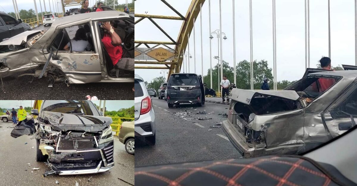 Kemalangan Di Jambatan Kuning Mukah, Netizen Sempat Rakam Proton Saga Rempuh Vellfire