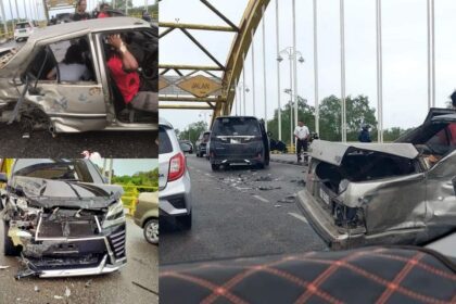 Kemalangan Di Jambatan Kuning Mukah, Netizen Sempat Rakam Proton Saga Rempuh Vellfire