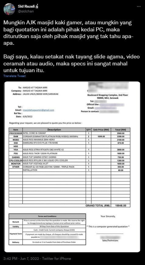Penuh Perkakas 'Gamers', Sebut Harga Masjid Di Miri Ini Jadi Kemusykilan Netizen