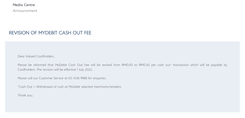 Pengeluaran Tunai MyDebit Bakal Dikenakan Caj RM0.50 Mulai 1 Julai Ini