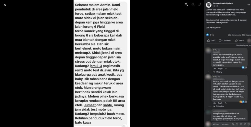 Bunyi Bising Motosikal Ganggu Ketenteraman, Penduduk Rayu Pihak Berkuasa Buat Rondaan Di Batu Kawa