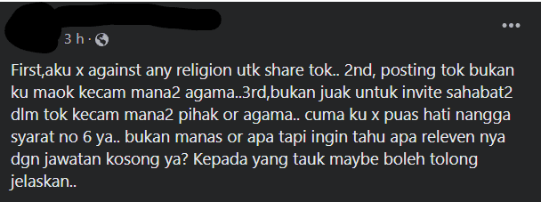 'Penyu Pun Kena Azan Ke?' - Lelaki Ini Pertikai Syarat Aneh Jawatan Kerani Di Kuching