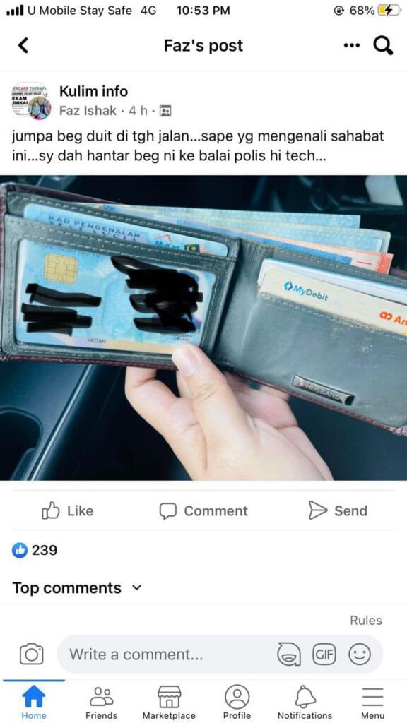 Lelaki Ini Kecewa Duit Hilang Dalam Dompet Lepas Tuntut Dari Balai, Dakwa Dicopet Polis