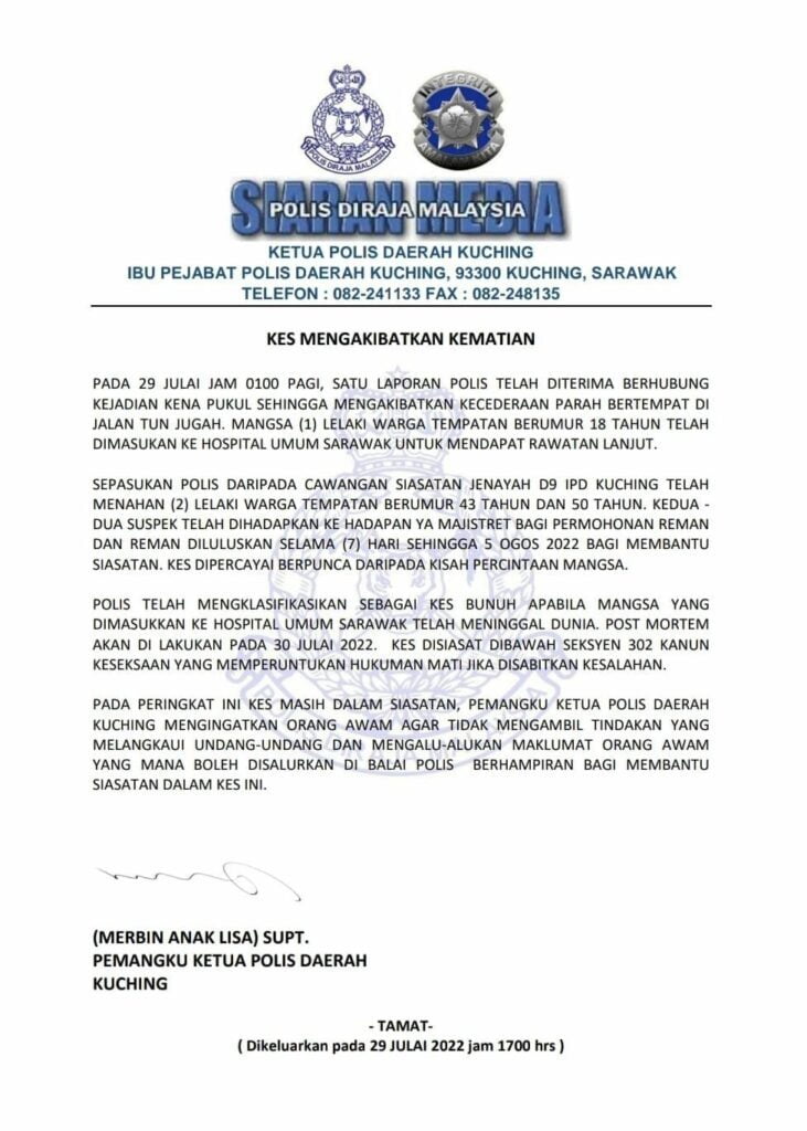 Gara-Gara Sebar Video Lucah, Seorang Remaja Maut Di Belasah Di Kuching