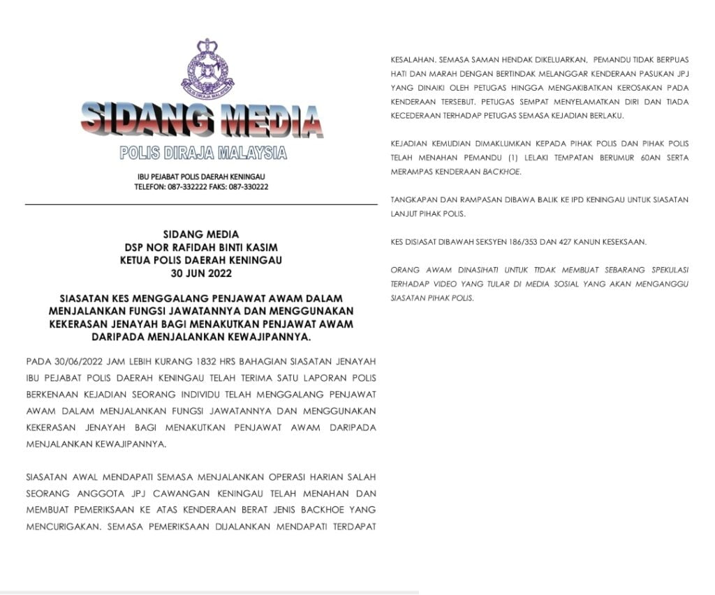 Marah Kerana Disaman, Kereta JPJ Jadi Mangsa Diterbalikkan Jentolak Di Keningau