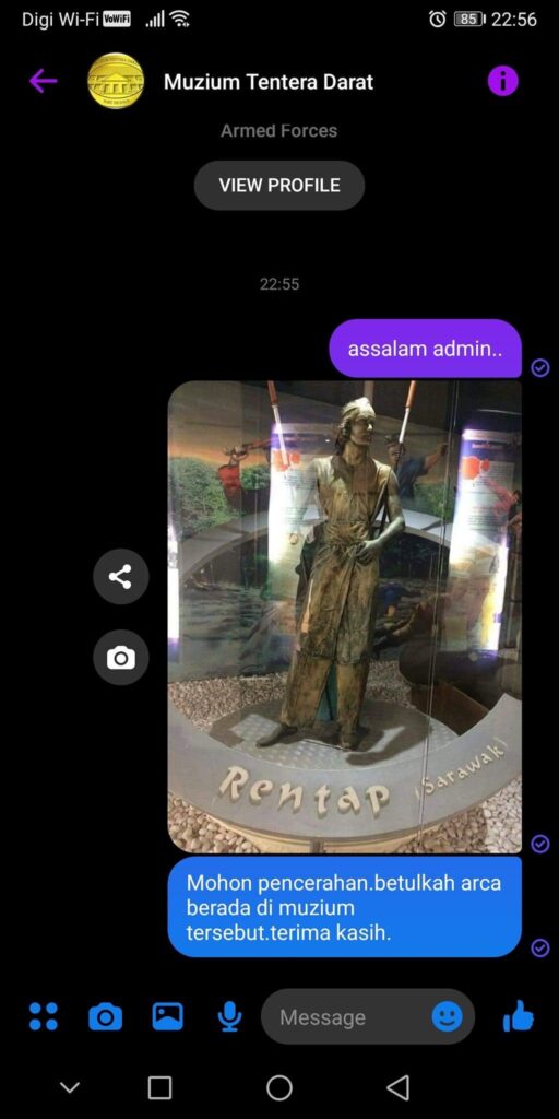 Kecelaruan Pemakaian Baju Untuk Arca Rentap, Teguran Disambut Baik Pihak Muzium
