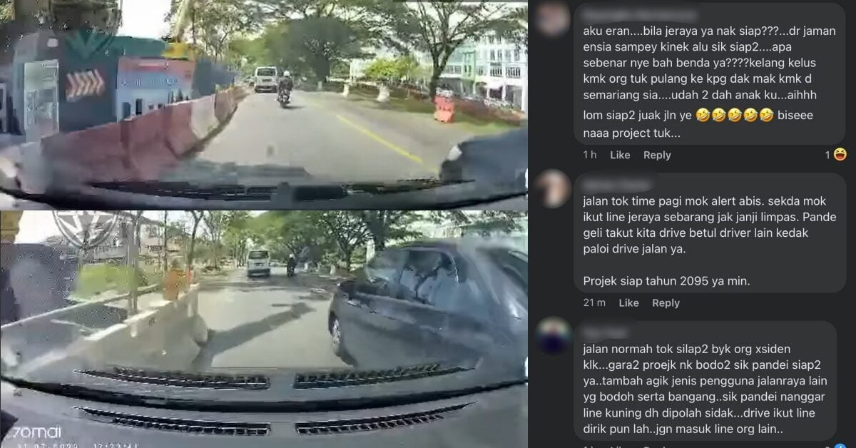 Jalan Mengelirukan, Kenderaan Hampir Bergesel Sempat Dirakam Netizen Di Kuching