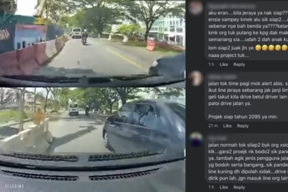 Jalan Mengelirukan, Kenderaan Hampir Bergesel Sempat Dirakam Netizen Di Kuching