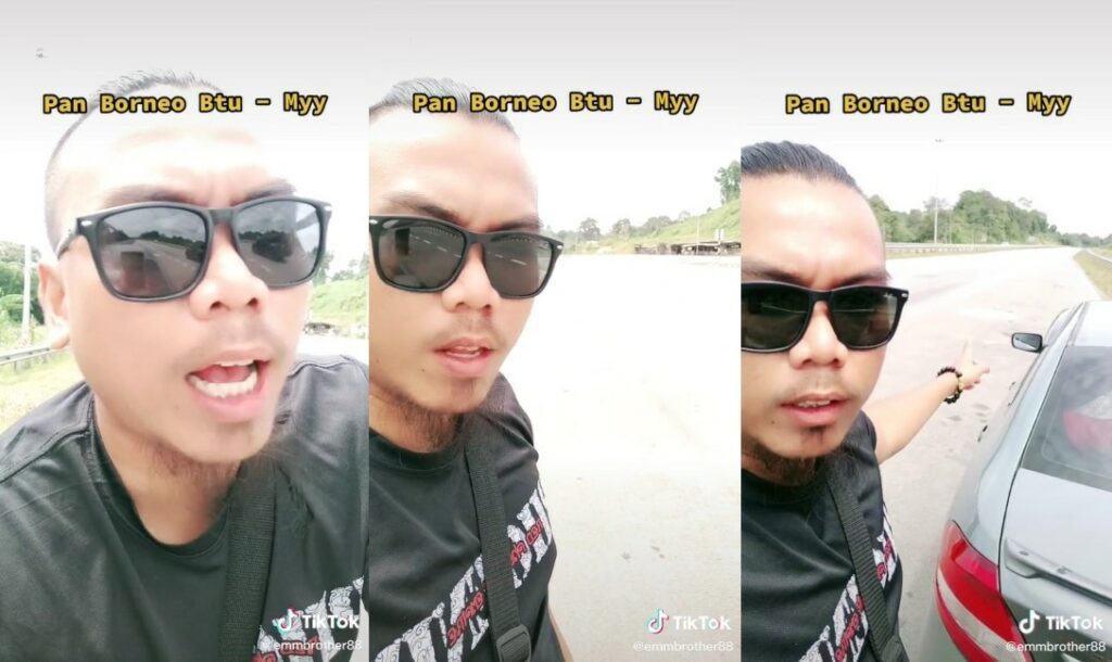 Lelaki Ini 'Sound' Pemandu Bawa Perlahan Di Lorong Kanan Jalan Pan Borneo