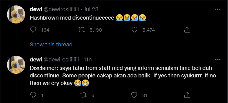 'Perpisahan Ini Hanyalah Sementara', McDonald Tidak Hidangkan Hashbrown Buat Sementara Waktu
