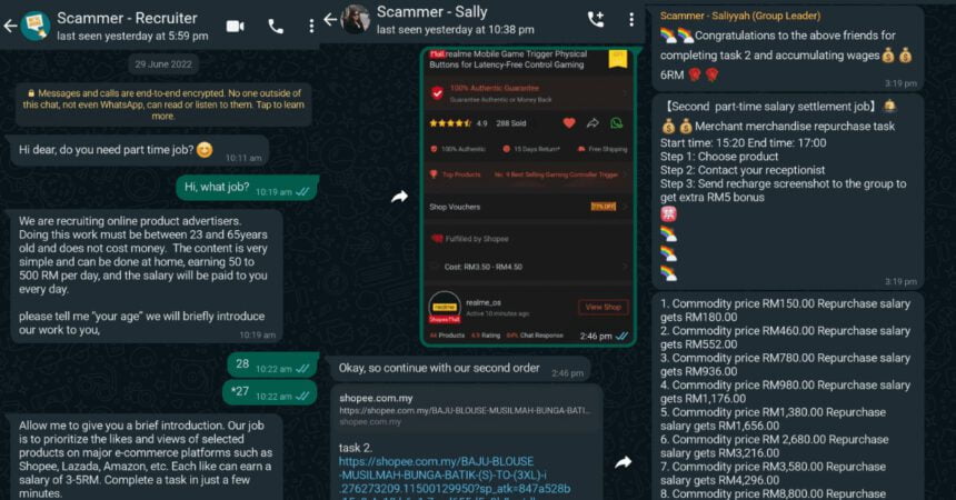 Kenali Ciri-Ciri ‘Scammer’ Yang Tawar Kerja Sambilan Melalui Whatsapp Dan SMS