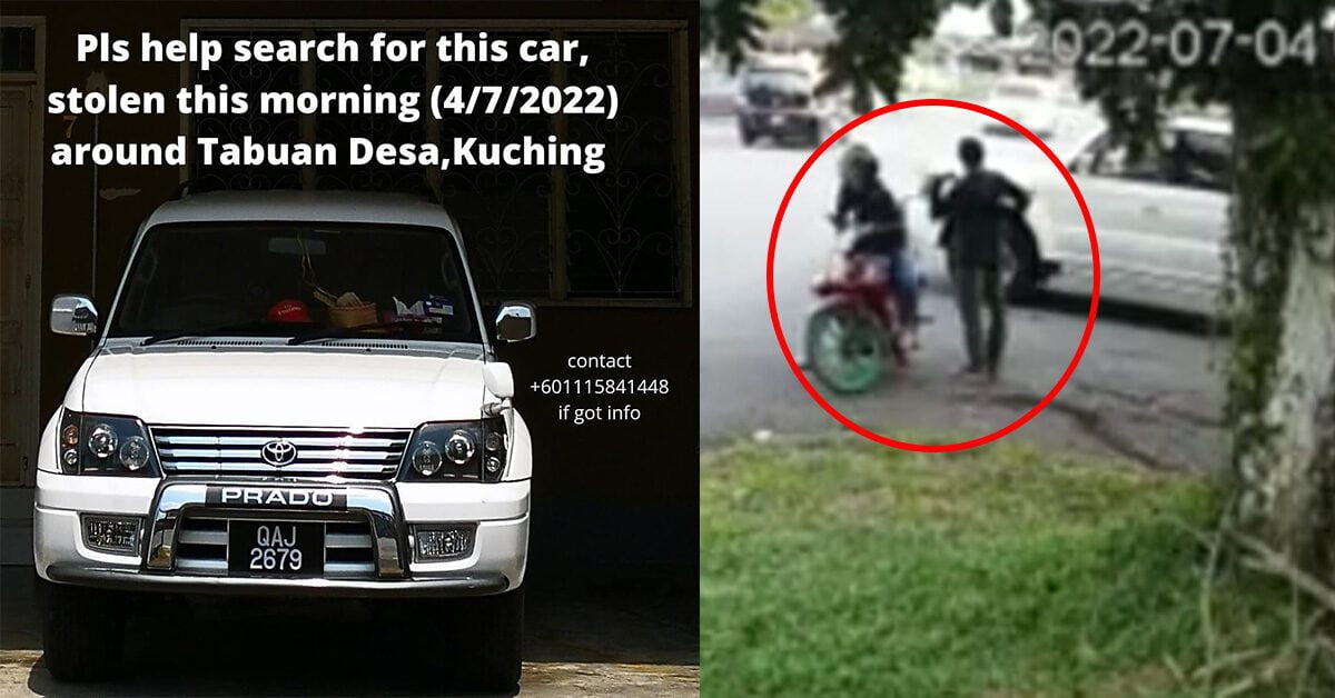 Mencuri Di Siang Hari, Dua Lelaki Berjaya Dirakam Larikan Kereta Toyota Prado Di Kuching