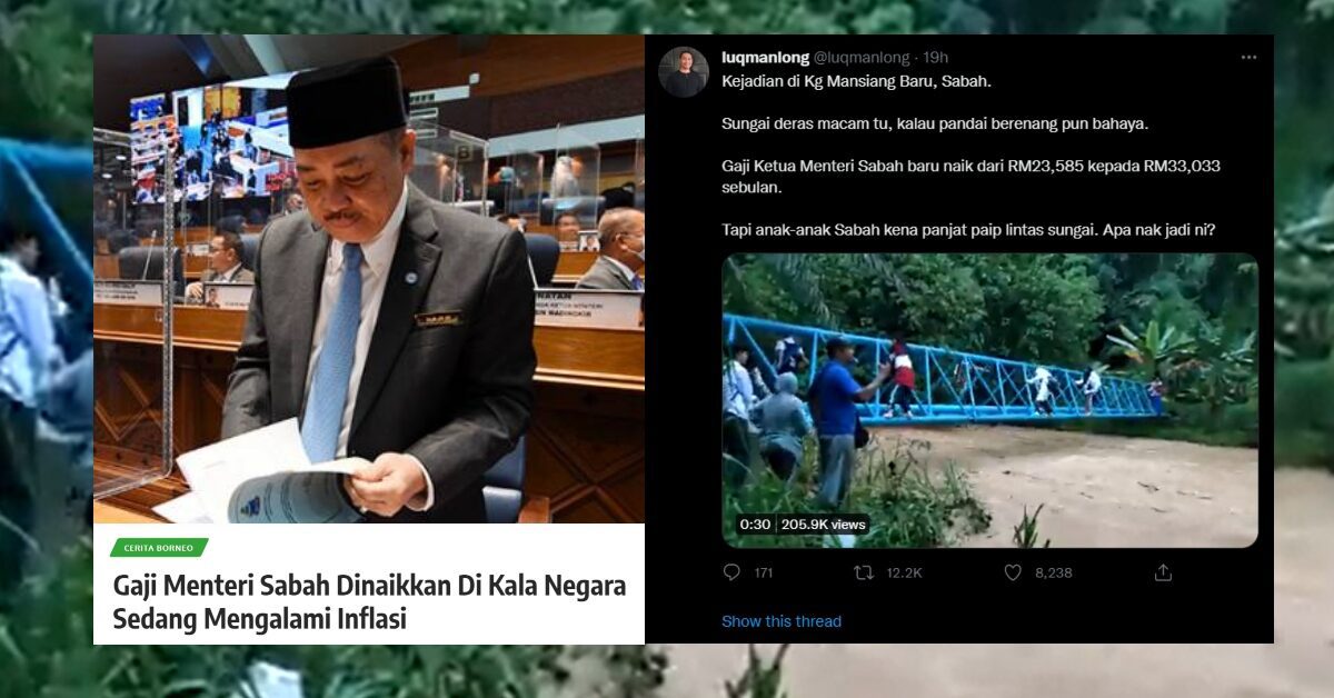 [VIDEO] Tular Pelajar Sekolah Di Sabah Terpaksa Panjat Paip Lintas Sungai Deras