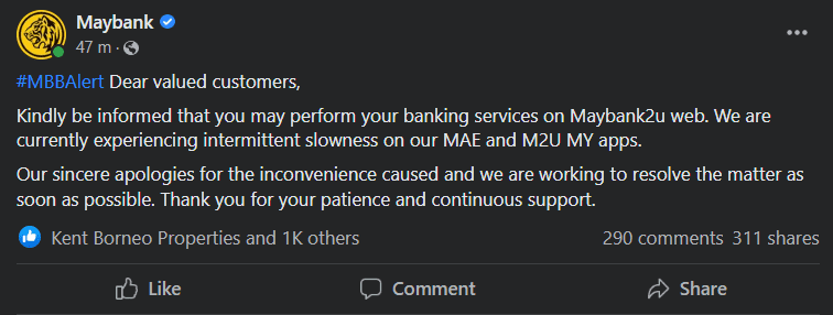 MAE Alami Gangguan Teknikal, Pelanggan Maybank Disaran Guna Perbankan Web