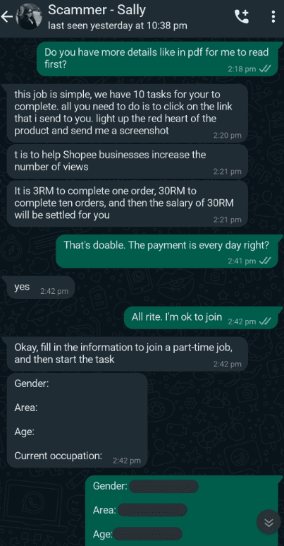 Kenali Ciri-Ciri Scammer Yang Tawar Kerja Sambilan Melalui Whatsapp Dan SMS