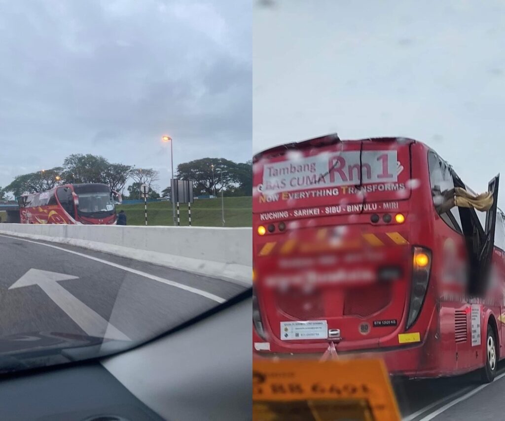 Bumbung Bas Remuk Gara-Gara Tersekat Di Jejambat Bulatan Kipali, Respon Netizen Ini Mencuit Hati