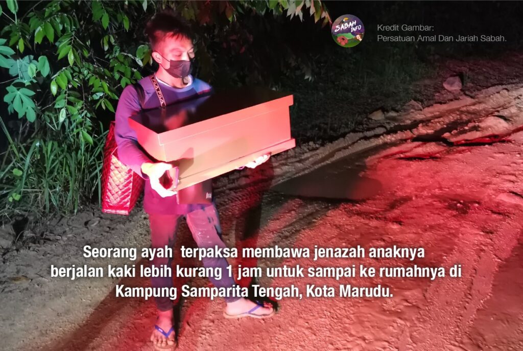 Bapa Di Marudu Ini Terpaksa Gendong Jenazah Bayi, Jalan Kaki 1 Jam Akibat Jalan Buruk