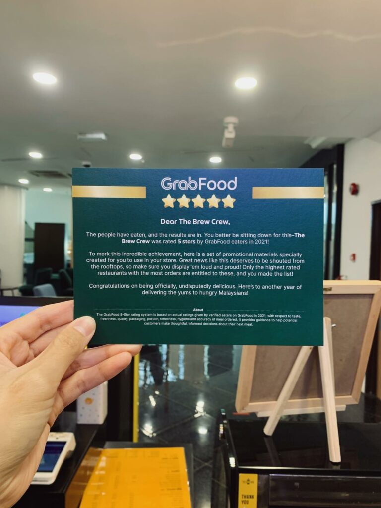 Dari Pasar Malam Miri Ke Lembah Klang, The Brew Crew Peroleh 5 Bintang Dari Grabfood