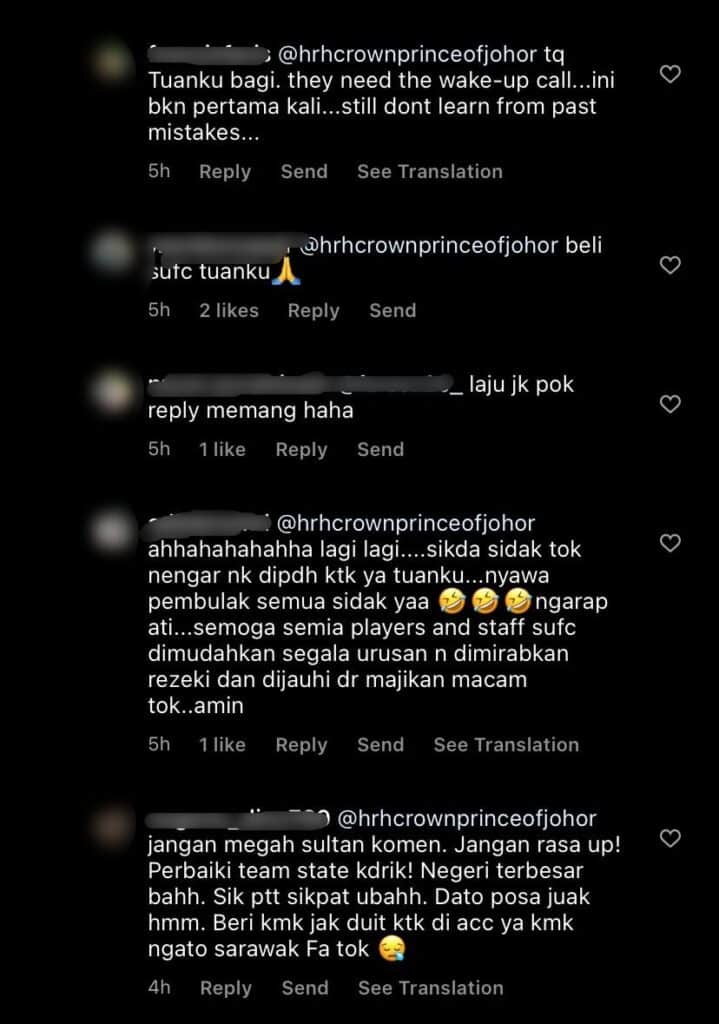 Tunggakan Gaji Belum Selesai, Sekali TMJ Bagi Komen Di Instagram SUFC Telah Raih Sokongan Netizen