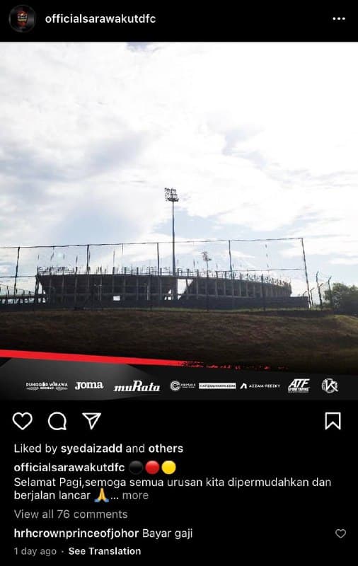 Tunggakan Gaji Belum Selesai, Sekali TMJ Bagi Komen Di Instagram SUFC Telah Raih Sokongan Netizen