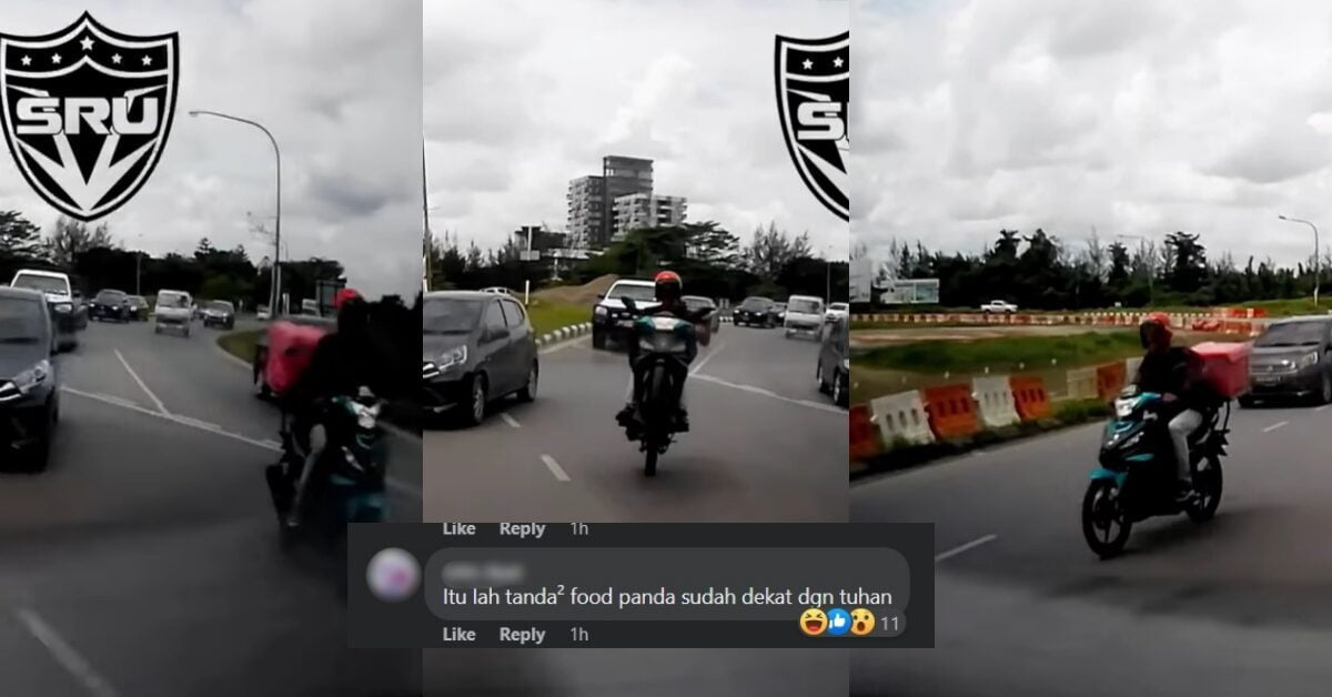 Buat Aksi 'Wheelie' Food Rider Di Bulatan Samarahan Ini Sempat Dirakam Dashcam Netizen