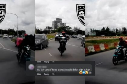 Buat Aksi 'Wheelie' Food Rider Di Bulatan Samarahan Ini Sempat Dirakam Dashcam Netizen