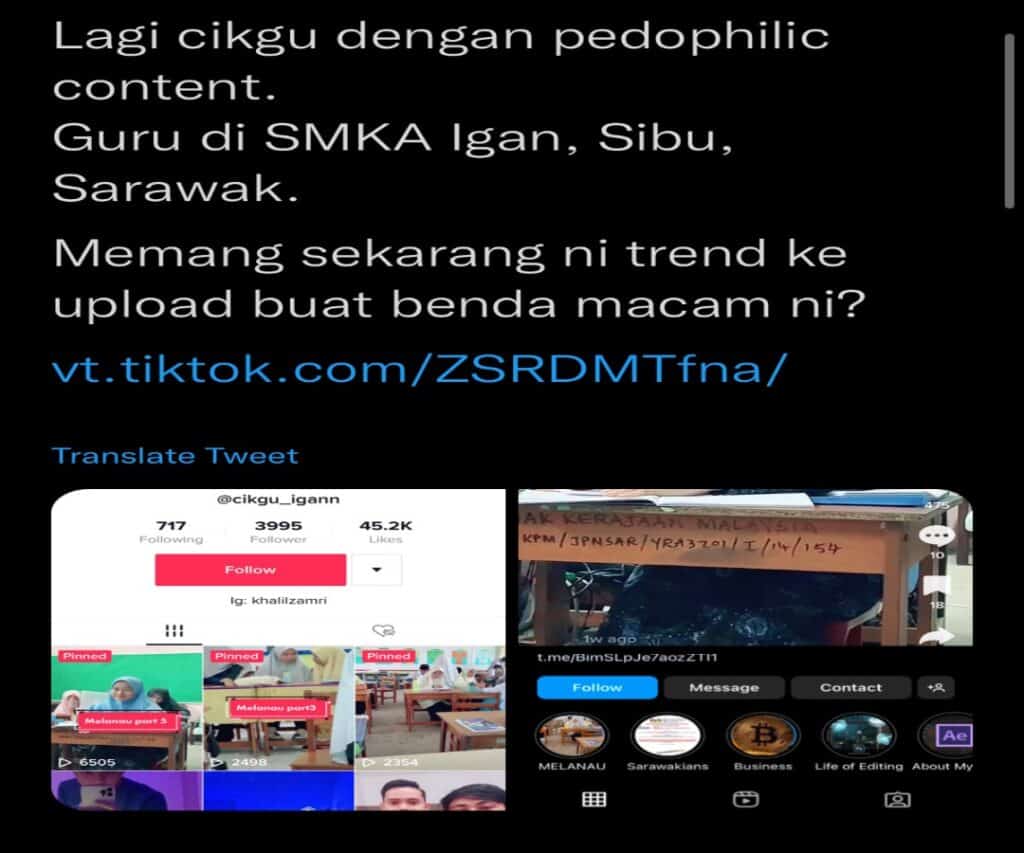 Ustaz Muda Di Sebuah Sekolah Di Sibu Memuatnaik Video Tiktok Berunsur Pedofil