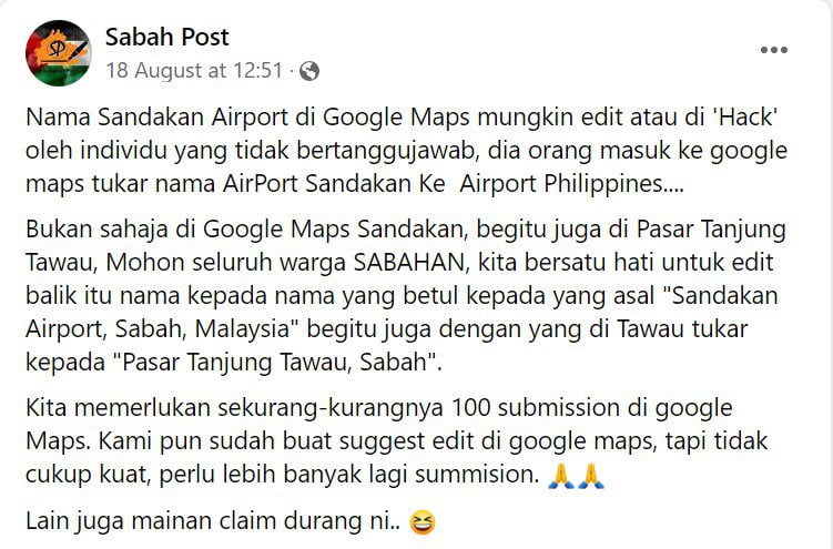 Diubah Lokasi Ke Filipina Dalam Google Maps, Beberapa Tempat Di Sabah Ini Berjaya Ditukar Semula