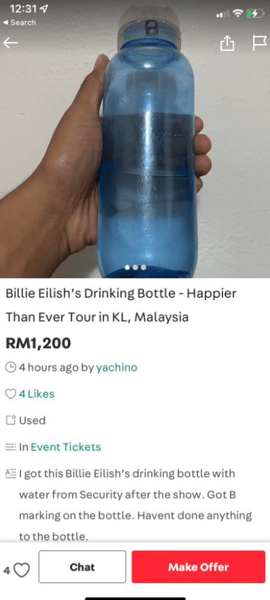 Netizen Terhibur Dengan Barangan 'Kepunyaan' Billie Eilish Dijual Online, Siap Ada Botol Air Bernilai RM1.2K