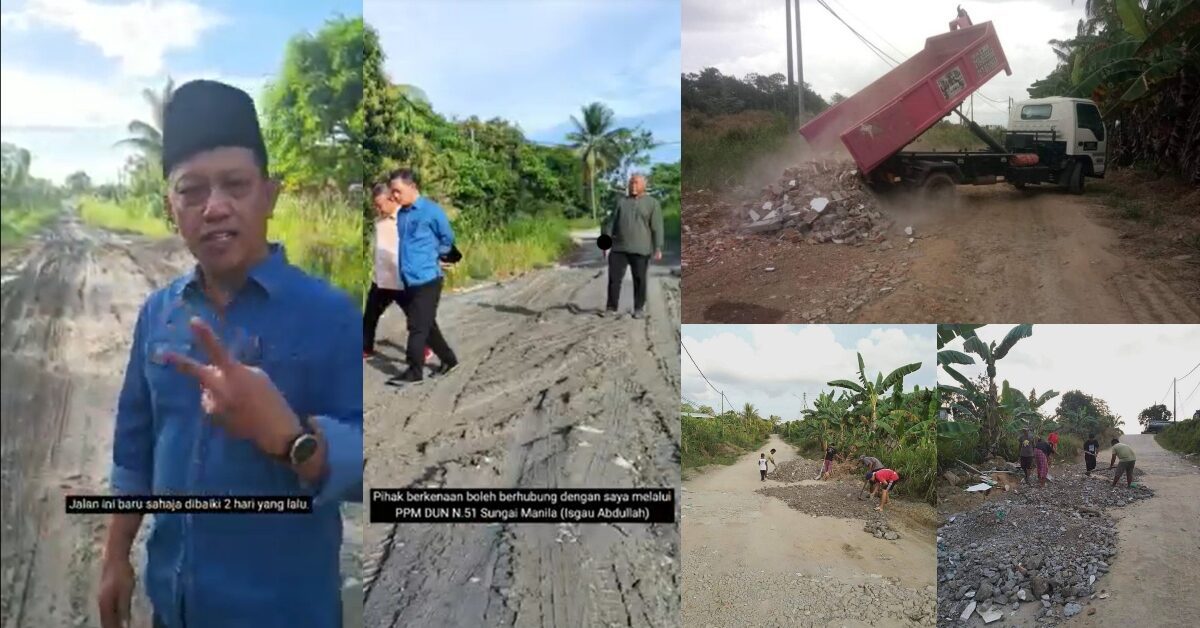 Tak Tahan Jalan Berlopak Teruk Di Sandakan, Penduduk Tampal Sendiri Tanpa Bantuan Kerajaan
