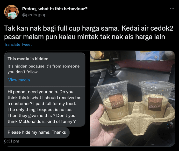 Mengadu Gelas Tak Penuh, Netizen Balas Balik Pelanggan Yang Demand Tak Nak Ais Ini