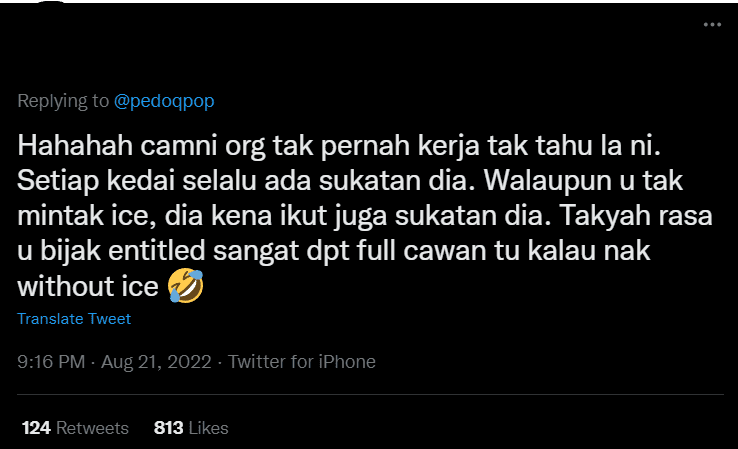 Mengadu Gelas Tak Penuh, Netizen Balas Balik Pelanggan Yang Demand Tak Nak Ais Ini