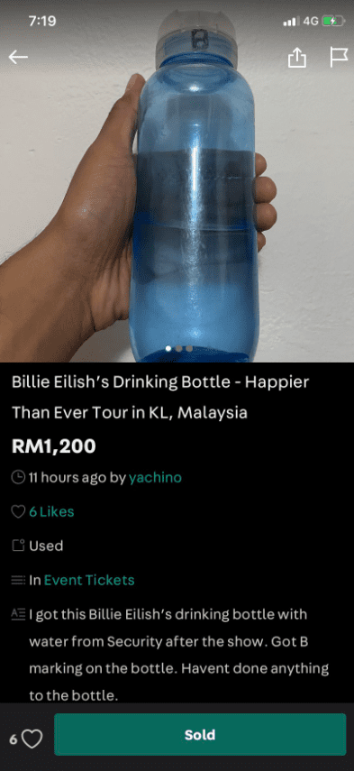 Netizen Terhibur Dengan Barangan 'Kepunyaan' Billie Eilish Dijual Online, Siap Ada Botol Air Bernilai RM1.2K