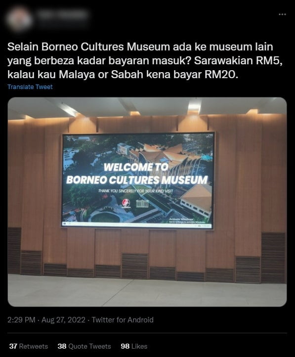 Bengang Tiket Borneo Cultures Museum Berbeza Dengan Sarawakian, Lelaki Ini Dikecam Netizen