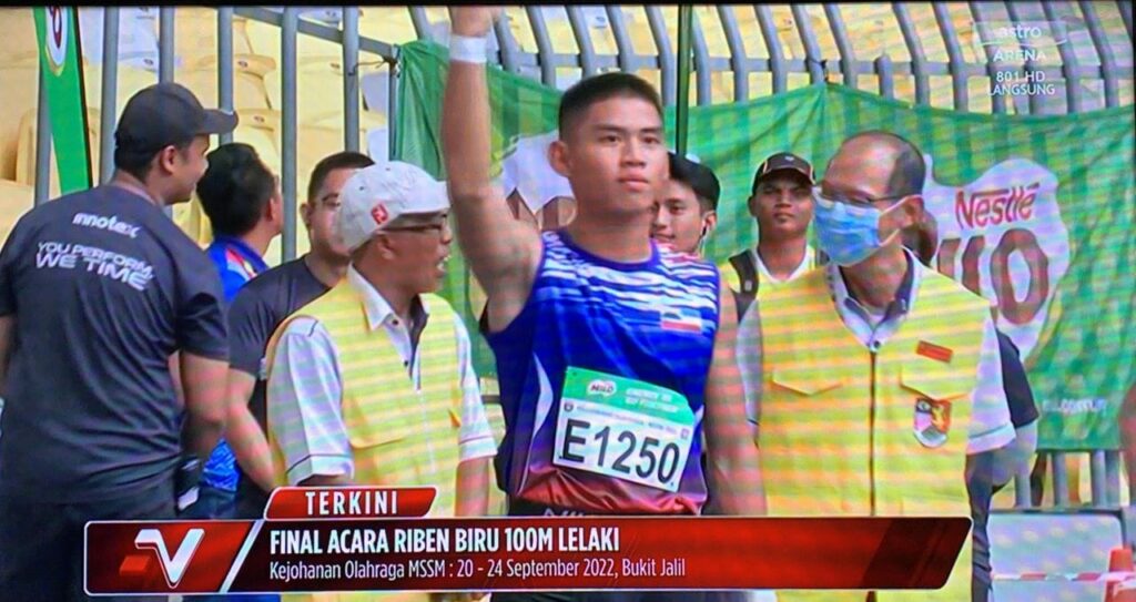 Atlet Borneo Sapu Bersih Acara Lari Pecut 100M Lelaki MSSM 2022