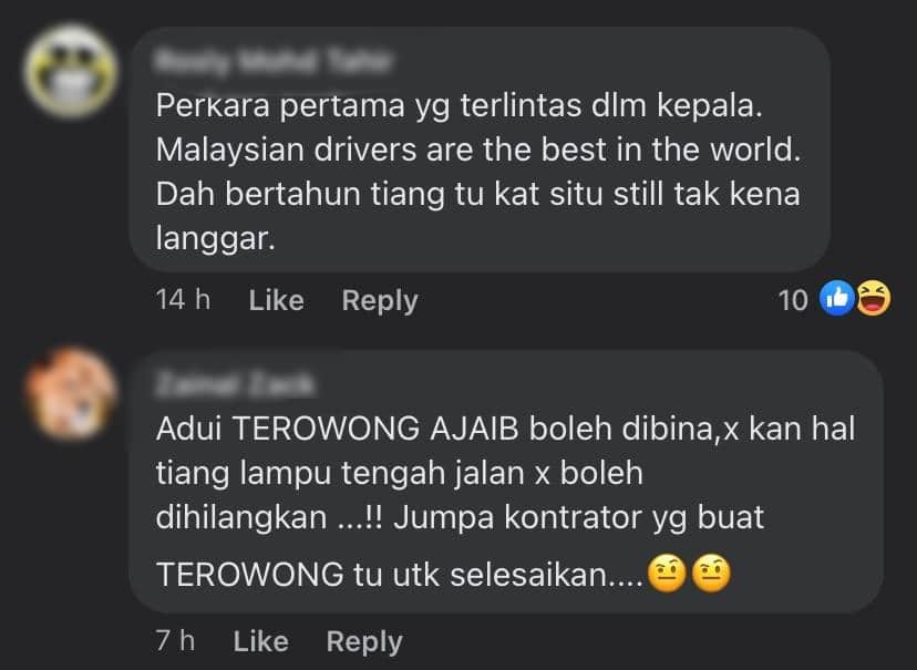 'Hanya Di Boleh Land' Kedudukan Tiang Lampu Tengah Jalan Di Sabah Cuit Hati Netizen