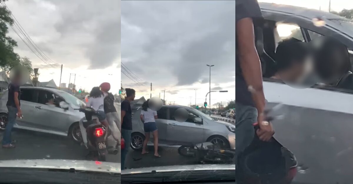 Lagak Gangster Atas Jalan, Pemandu Perodua Axia Langgar Lari Penunggang Motosikal Di Gita