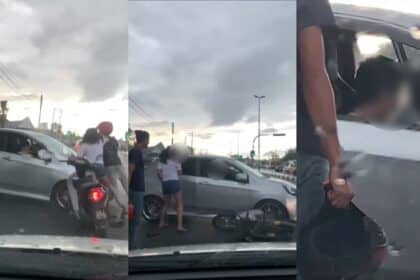 Lagak Gangster Atas Jalan, Pemandu Perodua Axia Langgar Lari Penunggang Motosikal Di Gita