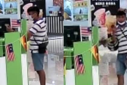 Seorang Lelaki Dirakam Curi Pendrive Dari Kiosk Putu Mayung Di Mydin Petra Jaya