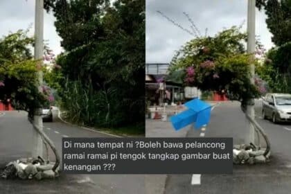 'Hanya Di Boleh Land' Tiang Lampu Tengah Jalan Cuit Hati Netizen