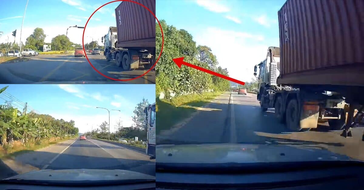 [VIDEO] Pemandu Cemas Kenderaan Dipandu Hampir Dihimpit Treler Di Bintulu