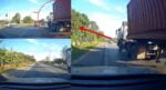 [VIDEO] Pemandu Cemas Kenderaan Dipandu Hampir Dihimpit Treler Di Bintulu