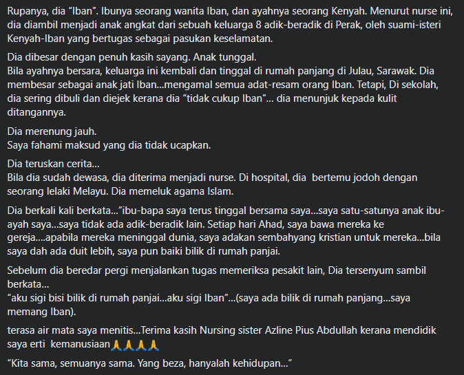 Disangka Asal Semenanjung, Pensyarah Tersentuh Dengar Kisah Hidup Jururawat 'Iban' Ini