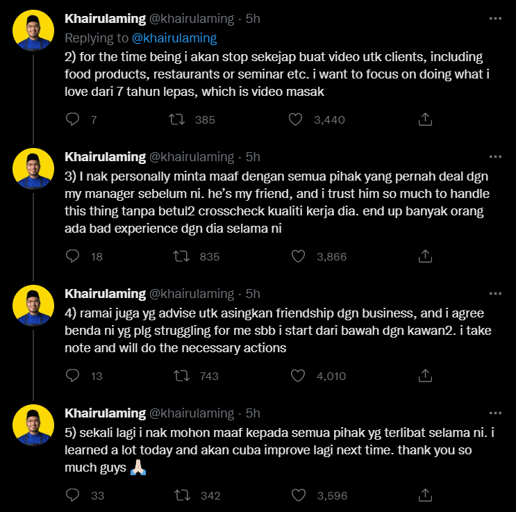 Isu PA 'Kekwat', Khairulaming Mohon Maaf Dan Buang Segala Kontak PA Dari Semua Akaun Media Sosial
