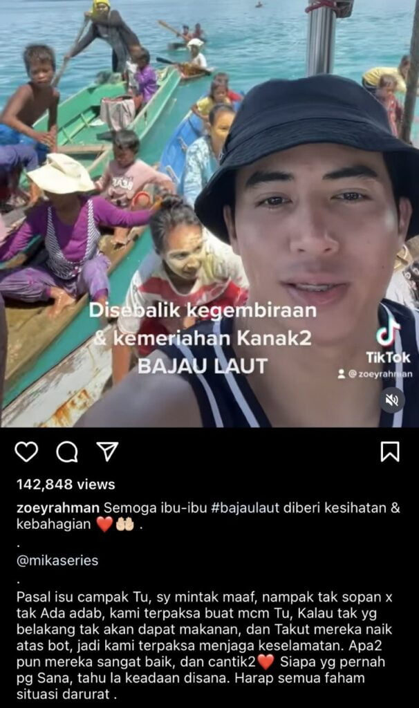 Isu Video Tular Campak Makanan Kepada Komuniti Bajau Laut Sabah, Zoey Rahman Mohon Maaf