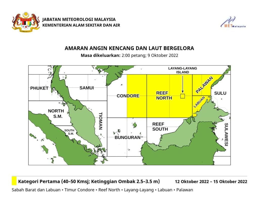 MetMalaysia Keluarkan Amaran Angin Kencang Dan Laut Bergelora Di Sabah Mulai Rabu Ini