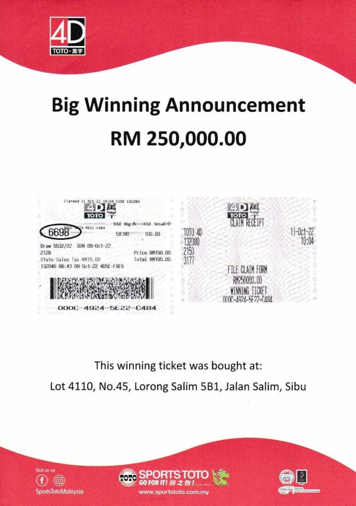 Dapat RM250K Sekelip Mata, Individu Dari Sibu Ini Bertuah Menang Hadiah Toto 4D